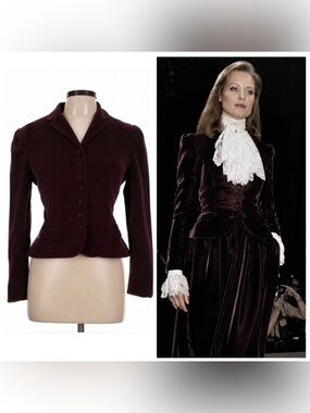 Vintage 1980 Ralph Lauren Velvet Blazer Peplum Jacket Victorian Burgundy Runway